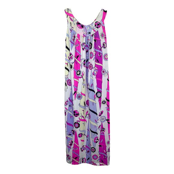 Vintage Leonora 70s Groovy Print Nightgown Small Sleeveless Pink Purple Floral - Picture 1 of 5